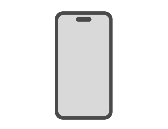 A minimalist gray icon of a smartphone with a front-facing camera cutout, centered on a plain white background.